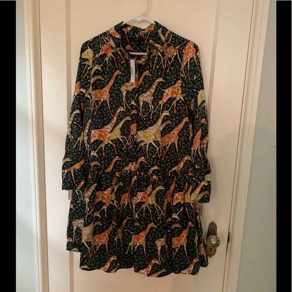 Jcrew giraffe printed pleated shirtdress 🦒